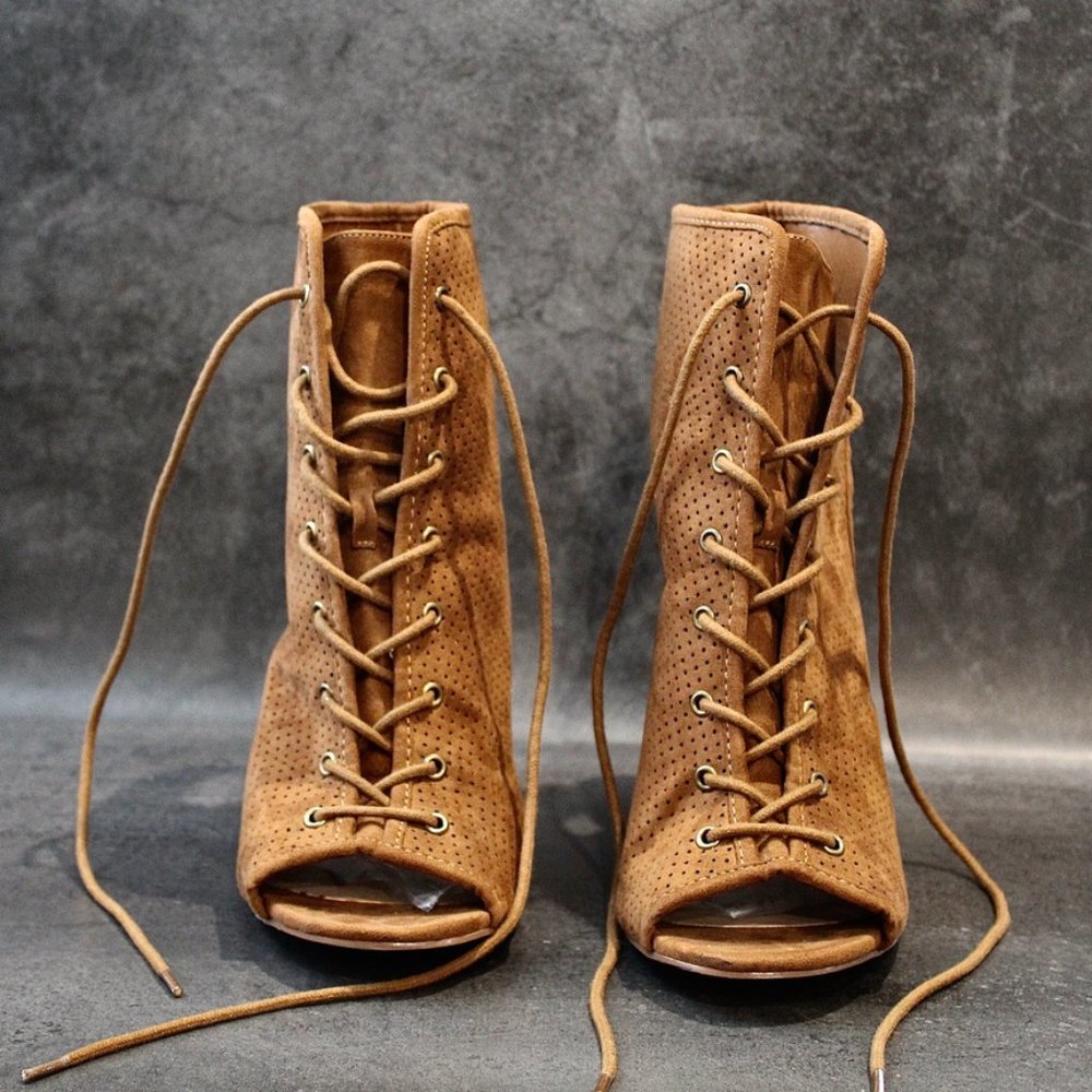 Tie-up Perforated Heeled Sandals